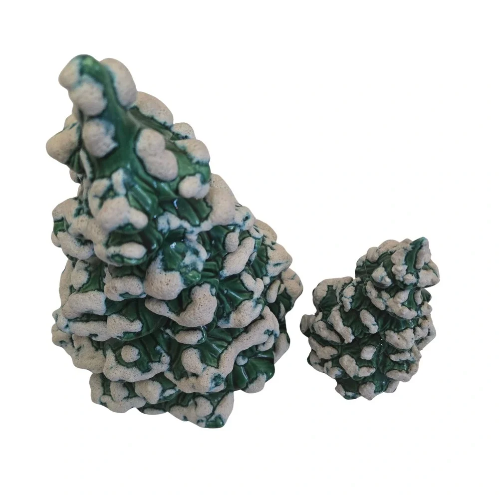 Set (2) Vintage Artisan Made Holland Mold Ceramic Snow Covered Tree 6